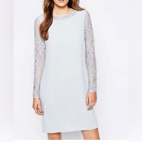 ✨⚡️💥Reiss lace sleeve zipper open exposed back shift dress Sz US 10 - Picture 3 of 14